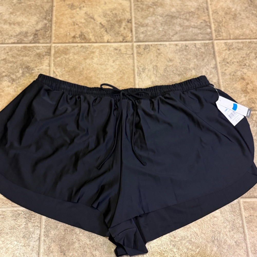Time and Tru Womens Black Swim Shorts Plus Size 1X 16W-18W Boyshort Drawstring